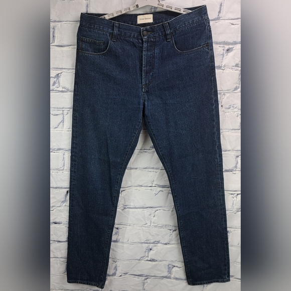 Oliver Spencer Men's Jeans Dark Blue Speckled Button Fly Size 34 Actual 35x32.5 - Picture 1 of 13